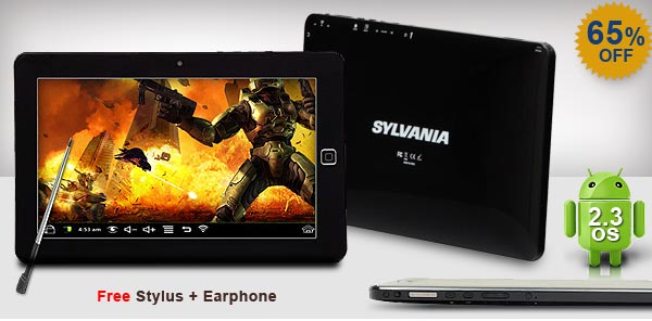 Sylvania, 65 percent off, Free Stylus + Earphone, 2.3 OS